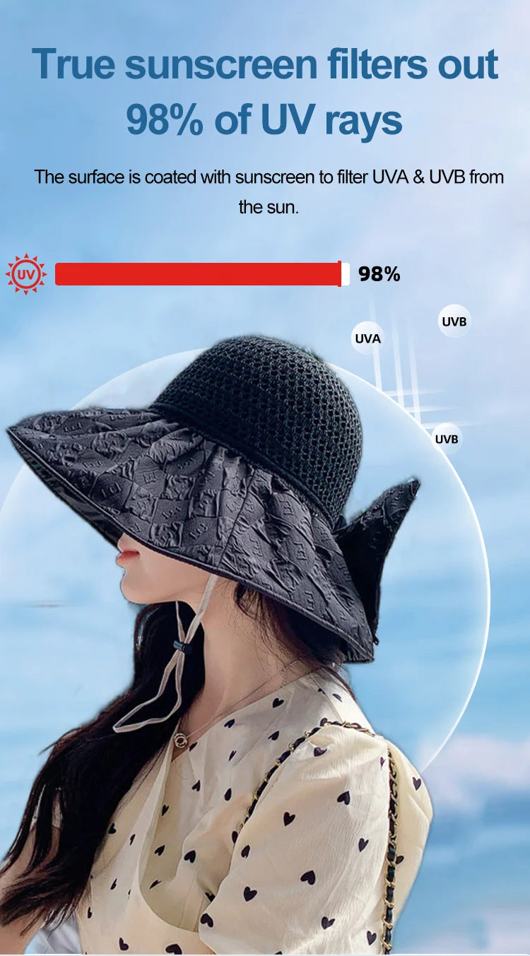 🎀👒[Cumpără 1 primești 1 gratis] Pălărie de soare cu fundă de vinil în stil nou anti-UV pentru femei