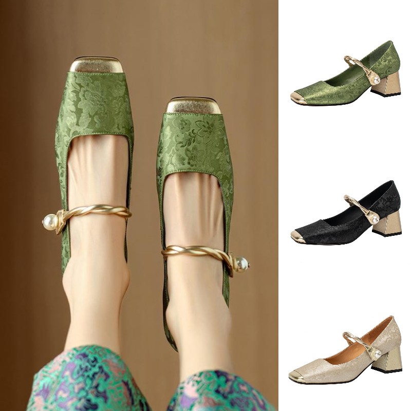 【35-39】✨Noua floare la modă brodată Retro Mary Jane pantofi din piele👡