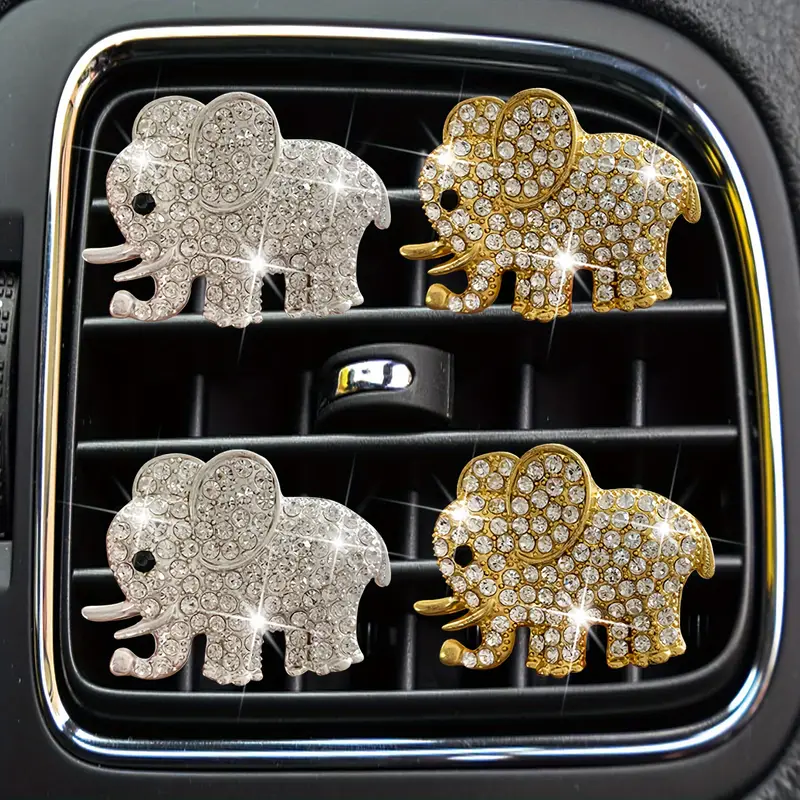 Parfum de mașină de elefant cu stras metalic, mașină de cristal de bun augur pentru mașină de elefant, priză de aer pentru aromoterapie