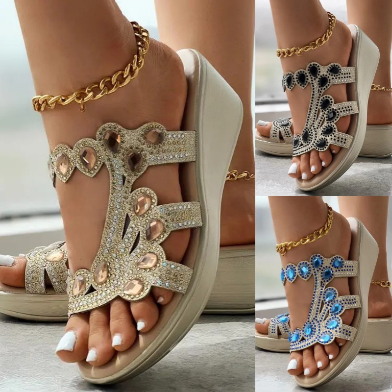 【30% OFF】🔥 Moda de vară de vară colorat diamant colorat sandale groase de jos grosime