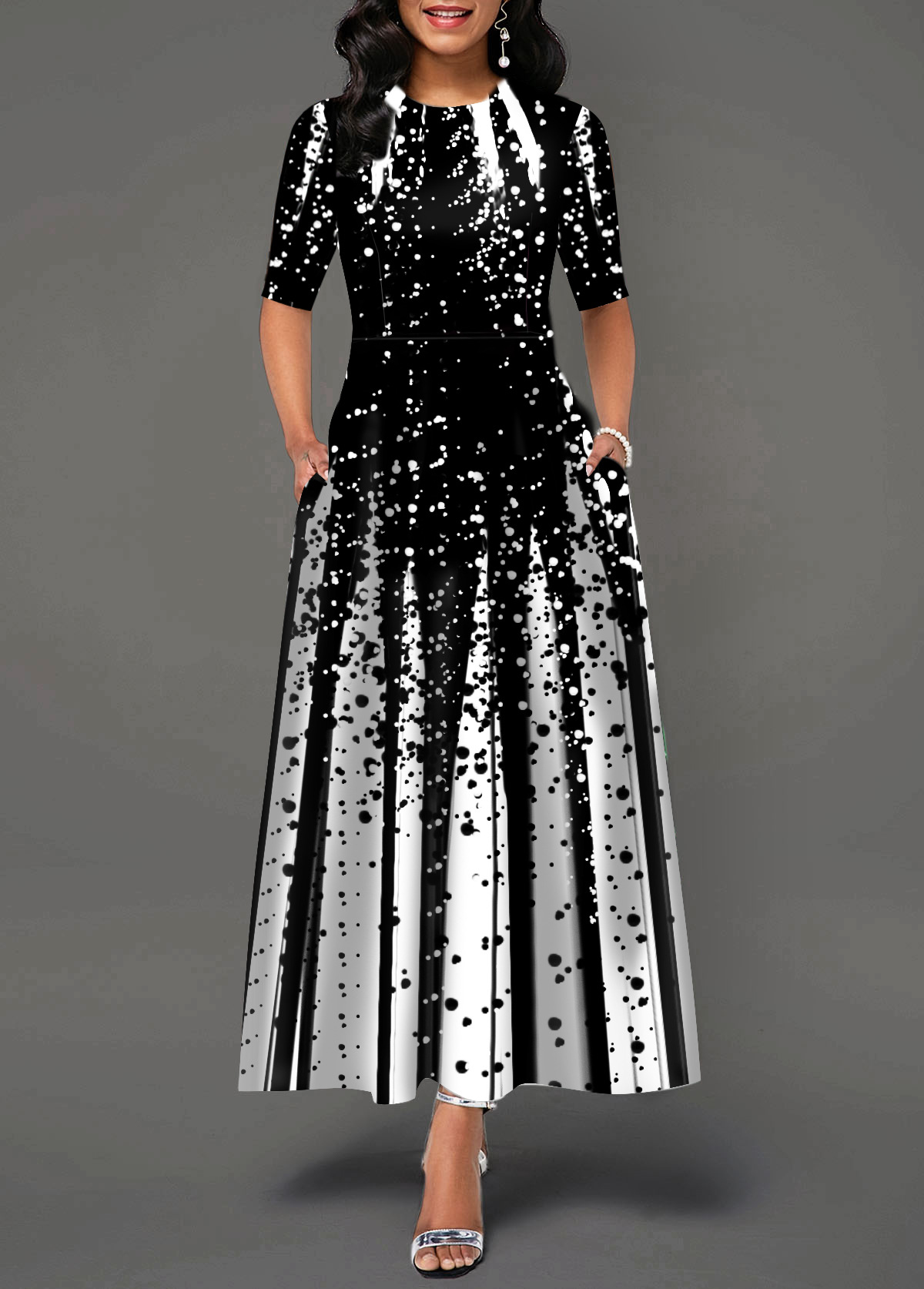 🔥🔥【S-5XL】Κομψό μακρυμάνικο φόρεμα με στρογγυλή λαιμόκοψη