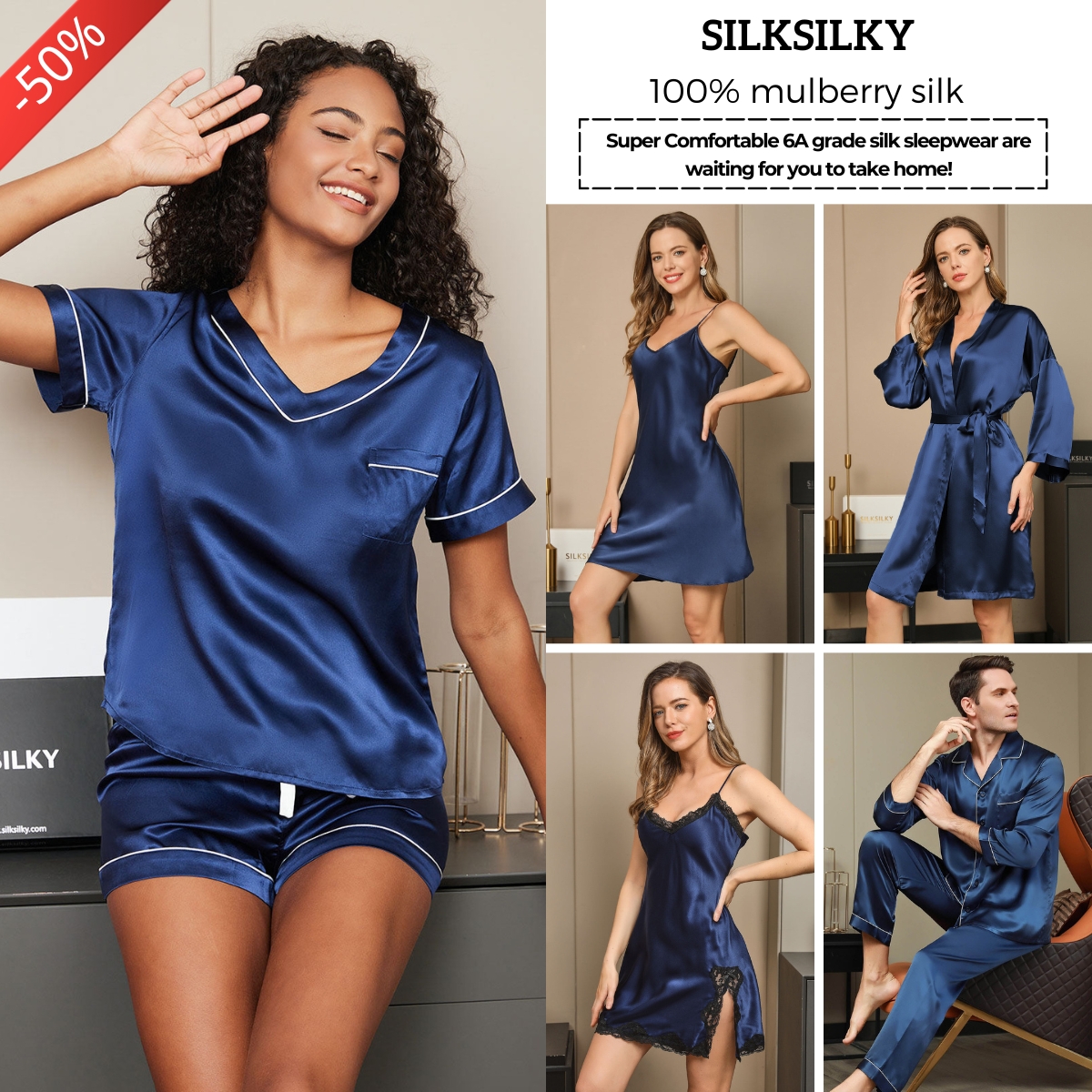 OPT For NEW SEASON Silk Pajamas: Belted Style, Binding-Trim Or Round  Neck - Silk Silky